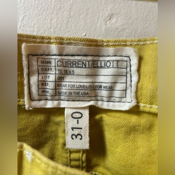 Current/Elliot The Stiletto Pant Lemongrass Mustard Polka Dot Shinny Jean - Picture 2 of 7